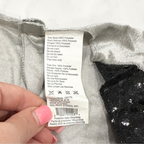 Roaring 20s Flapper Grey Velvet Black Fringe 4pc Halloween Cosplay Costume - Picture 7 of 8